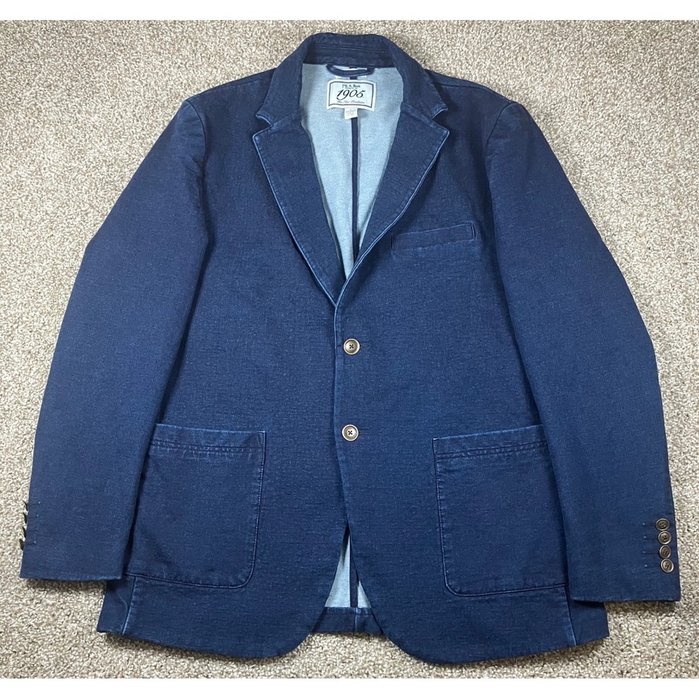 Jos. A. Bank 1905 Mens Tailored Fit Blue Denim Blazer Sport Coat Size Large